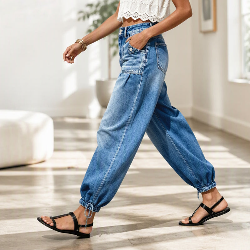 Maritje - Women's high-waisted barrel jeans with adjustable hems