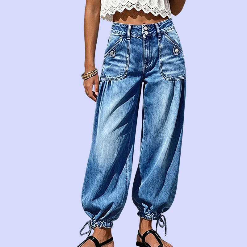 Maritje - Women's high-waisted barrel jeans with adjustable hems