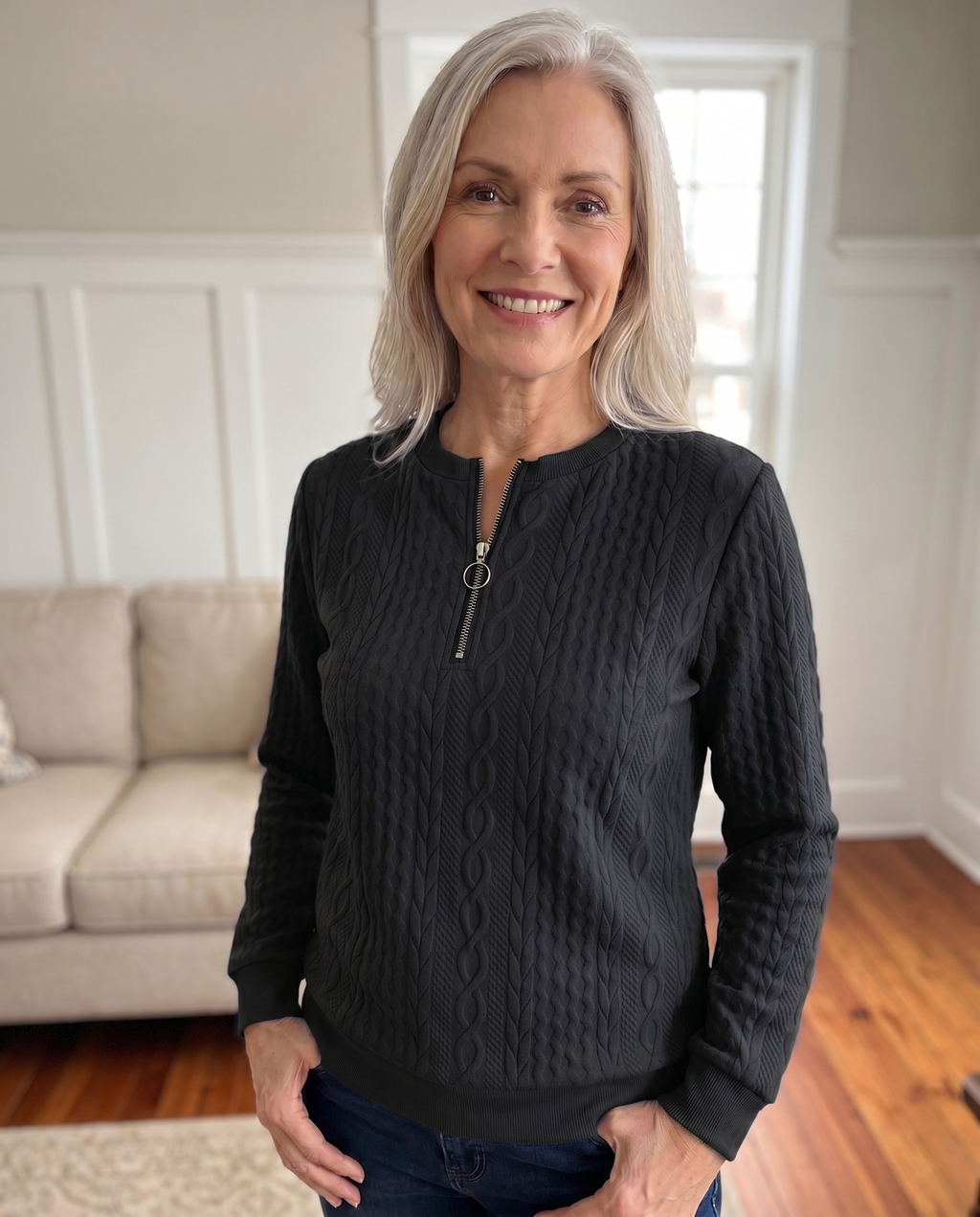 Brookfield™ | Elegant Textured Zip-Up Sweatshirt