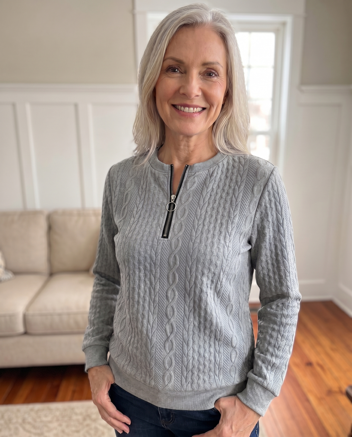 Brookfield™ | Elegant Textured Zip-Up Sweatshirt