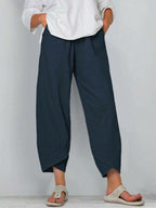 Belythia - Women's Vintage Asymmetrical High-Waisted Flowy Trousers with Pockets