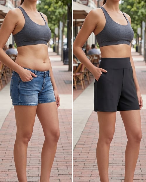 Phaedora - High-waisted shorts for women with deep pockets - Camouflages unwanted curves