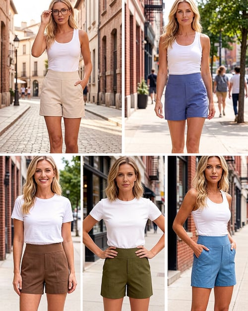 Phaedora - High-waisted shorts for women with deep pockets - Camouflages unwanted curves